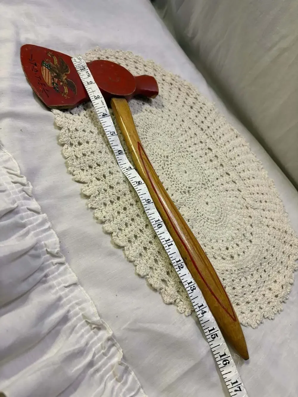 Vintage Fraternal Lodge Ceremonial Wooden Axe with Eagle Motif